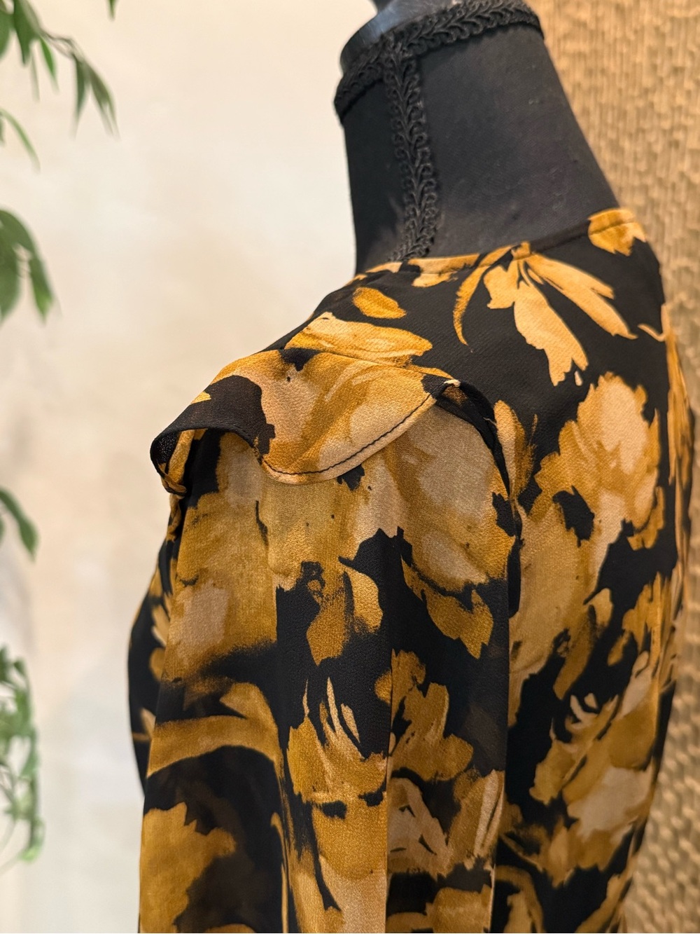 NWT A New Day Sheer Black & Mustard Floral Long Sleeve Maxi Dress Women’s Small - Picture 6 of 11